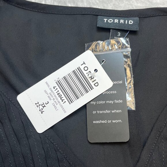 Torrid Button-Front Pleated Blouse Size 3X Sheer Smocked Waist Witchy Goth - Picture 2 of 10